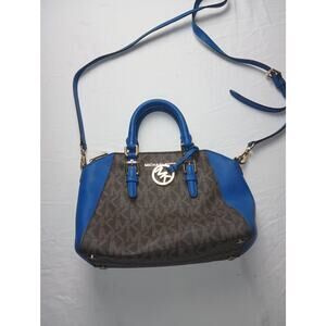 Michael Kors Mini Cobalt Blue and Signature Brown Women's Bag Crossbody
